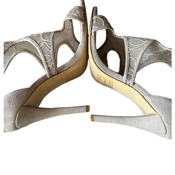 ALDO Beige Suede Embroidered Mesh Open Toe Strappy Back Zip High Heels Women 7.5 - Picture 8 of 13